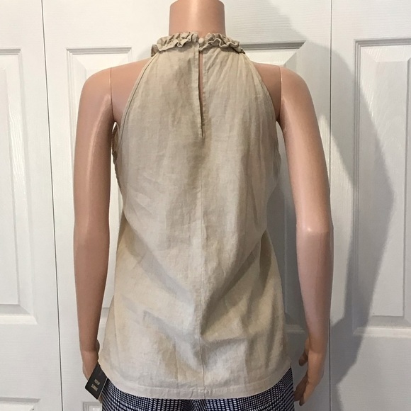 (2) Tweeds Womens Sleeveless Tan & Green Ruffled Linen Halter Tops Size Medium - Picture 4 of 7